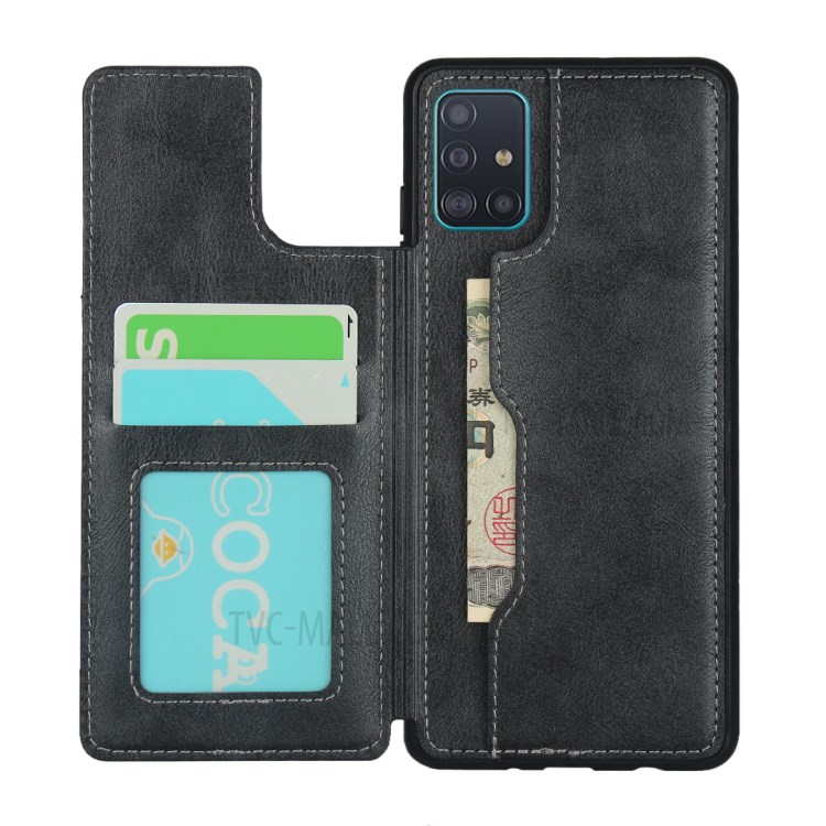 Leather Coated TPU Kickstand Case with Card Slots for Samsung Galaxy A51 SM-A515 - Black-5