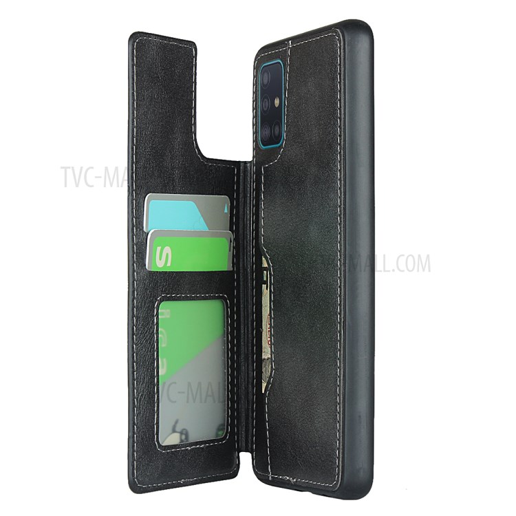Leather Coated TPU Kickstand Case with Card Slots for Samsung Galaxy A51 SM-A515 - Black-6