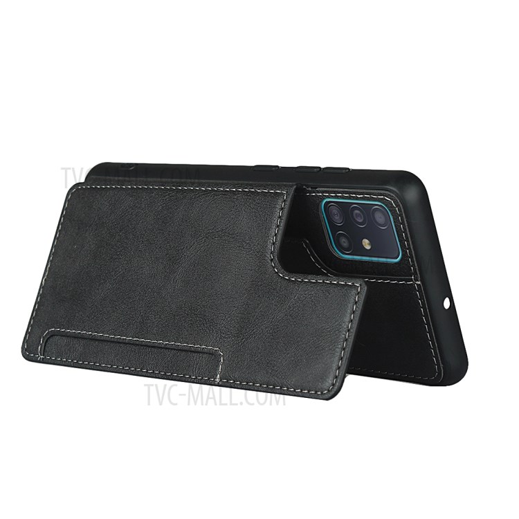 Leather Coated TPU Kickstand Case with Card Slots for Samsung Galaxy A51 SM-A515 - Black-7