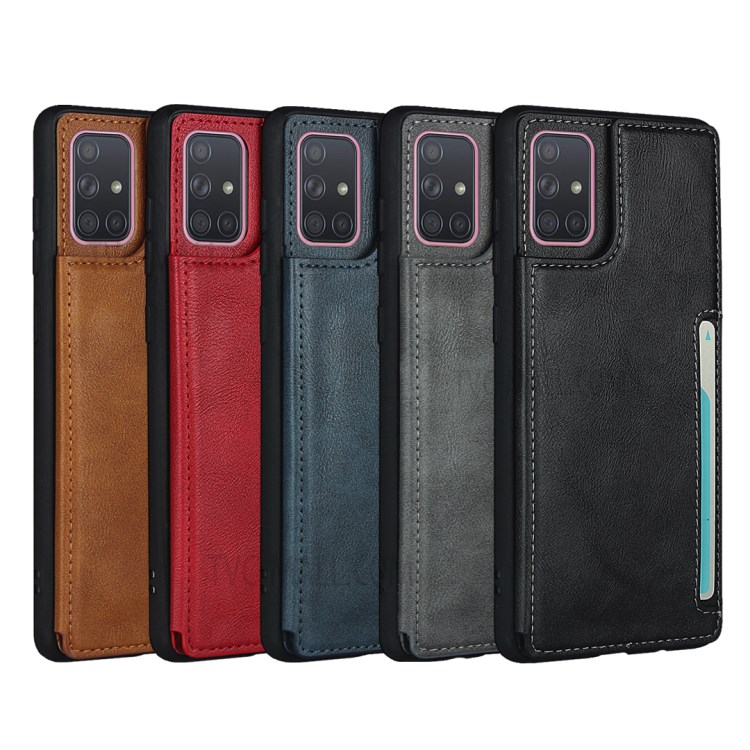 Leather Coated TPU Kickstand Case with Card Slots for Samsung Galaxy A71 SM-A715 - Black-10