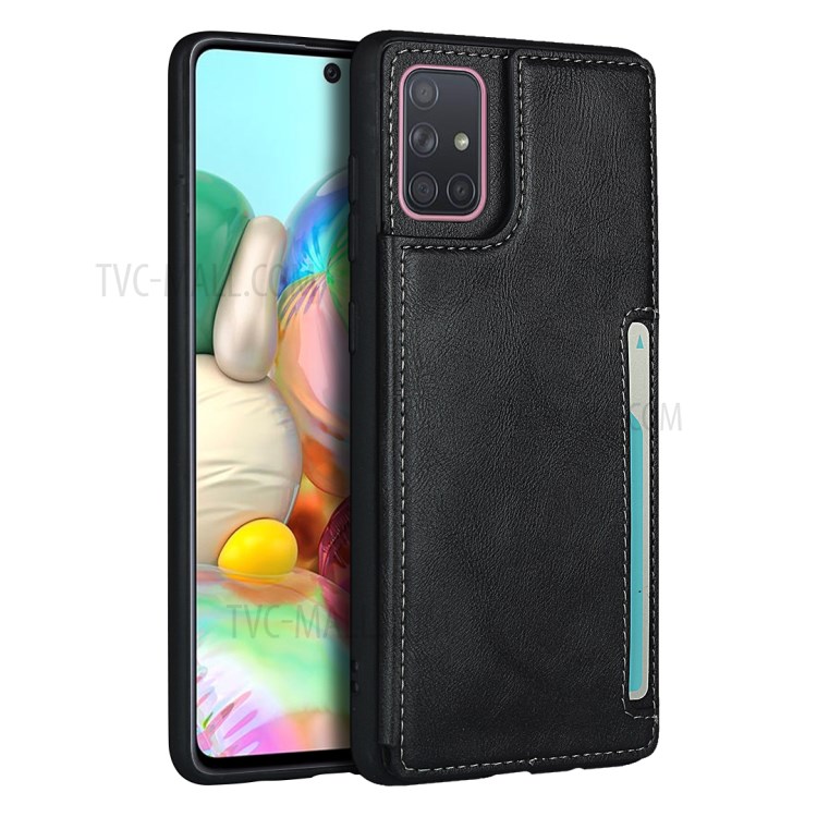 Leather Coated TPU Kickstand Case with Card Slots for Samsung Galaxy A71 SM-A715 - Black-2