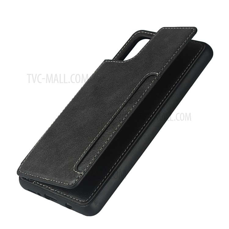 Leather Coated TPU Kickstand Case with Card Slots for Samsung Galaxy A71 SM-A715 - Black-3