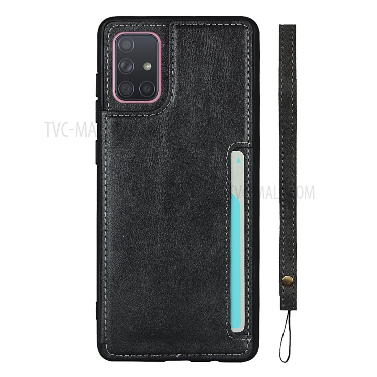 Leather Coated TPU Kickstand Case with Card Slots for Samsung Galaxy A71 SM-A715 - Black-4