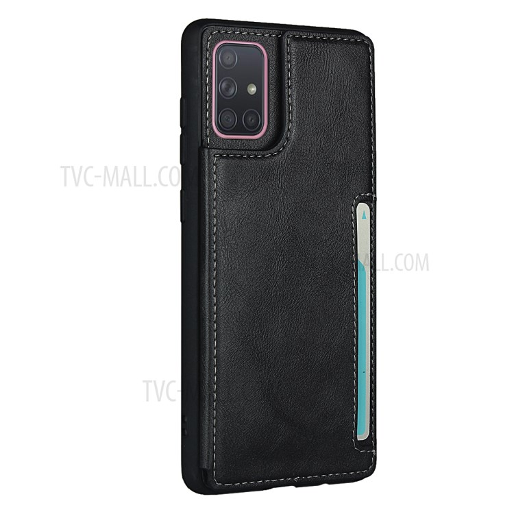 Leather Coated TPU Kickstand Case with Card Slots for Samsung Galaxy A71 SM-A715 - Black-5