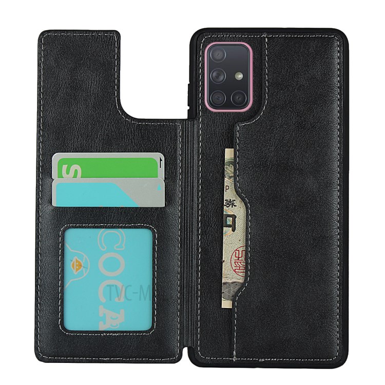 Leather Coated TPU Kickstand Case with Card Slots for Samsung Galaxy A71 SM-A715 - Black-6