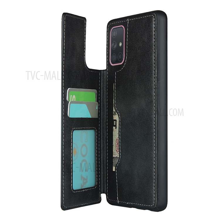 Leather Coated TPU Kickstand Case with Card Slots for Samsung Galaxy A71 SM-A715 - Black-7