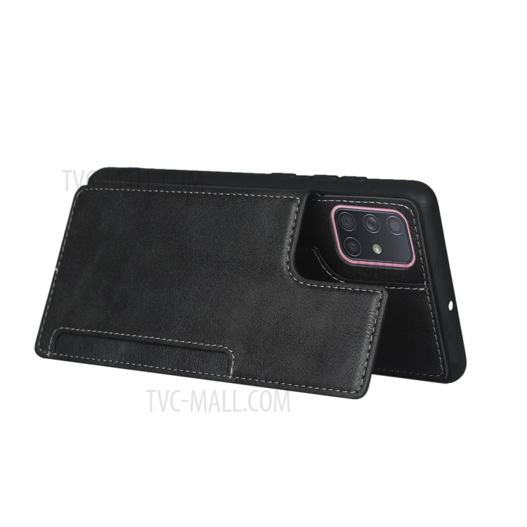 Leather Coated TPU Kickstand Case with Card Slots for Samsung Galaxy A71 SM-A715 - Black-8