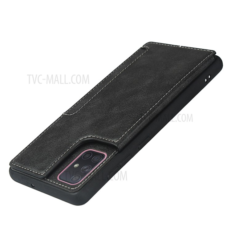 Leather Coated TPU Kickstand Case with Card Slots for Samsung Galaxy A71 SM-A715 - Black-9