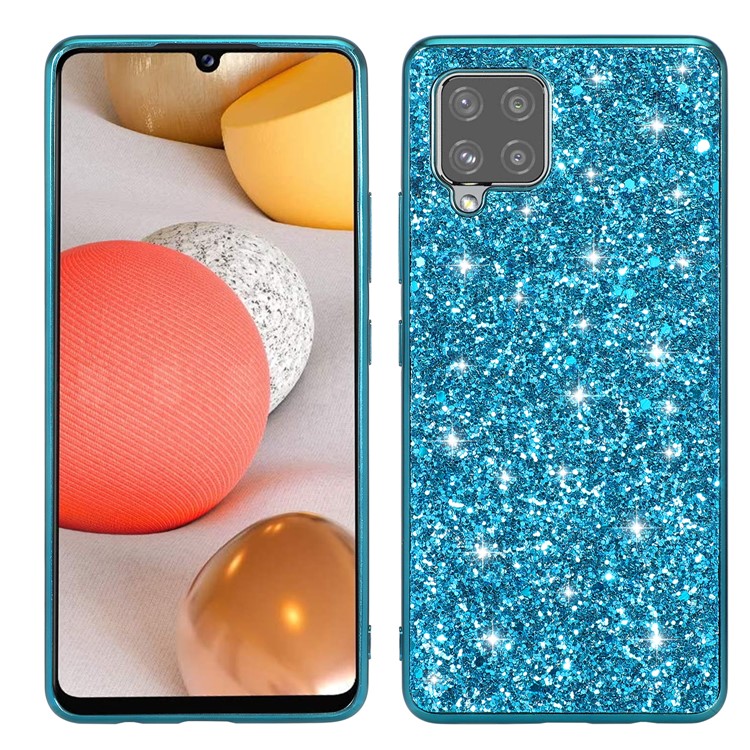 Glittering Powder Design Electroplating TPU Frame + PC Hybrid Back Shell Case for Samsung Galaxy A42 5G - Blue-1
