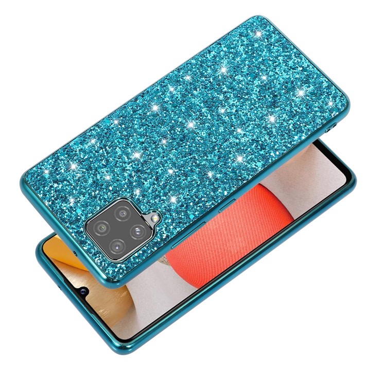 Glittering Powder Design Electroplating TPU Frame + PC Hybrid Back Shell Case for Samsung Galaxy A42 5G - Blue-2