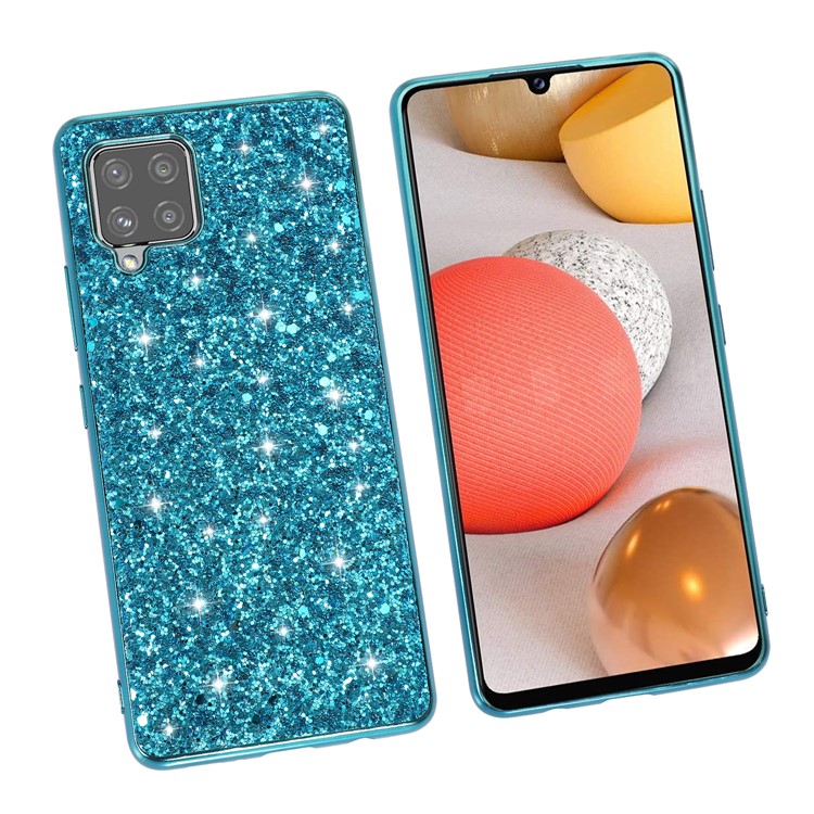 Glittering Powder Design Electroplating TPU Frame + PC Hybrid Back Shell Case for Samsung Galaxy A42 5G - Blue-3