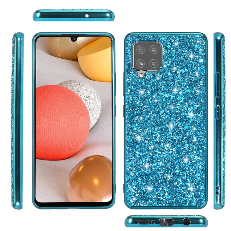 Glittering Powder Design Electroplating TPU Frame + PC Hybrid Back Shell Case for Samsung Galaxy A42 5G - Blue-6