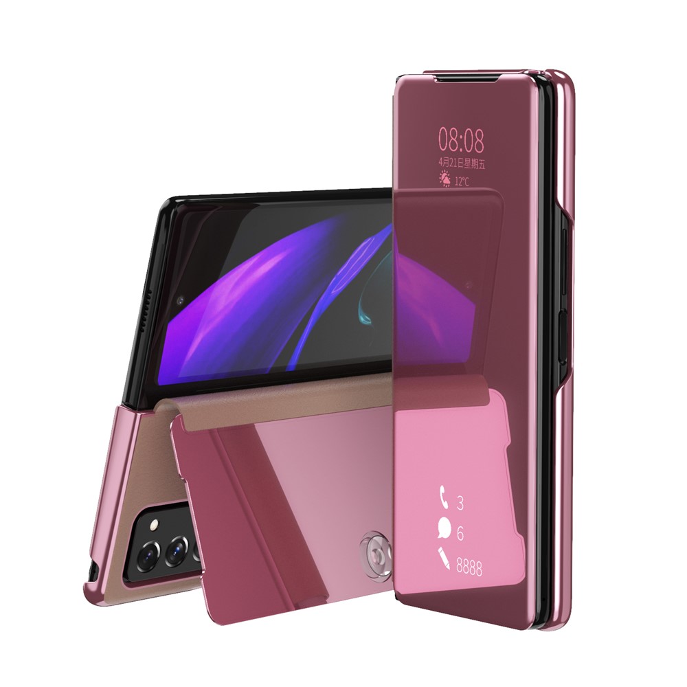 For Samsung Galaxy Z Fold2 5G Flip Leather Cover with Stand Full Body Protective Phone Case - Rose Gold