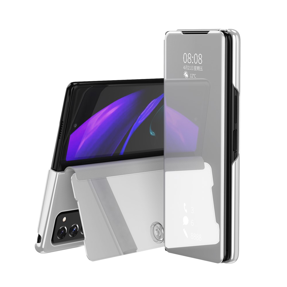 For Samsung Galaxy Z Fold2 5G Flip Leather Cover with Stand Full Body Protective Phone Case - Silver