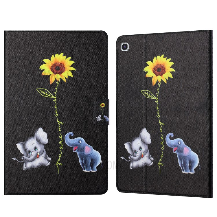 Distinctive Patterned Protector for Samsung Galaxy Tab S6 Lite P610/P615 Stand Leather Cover - Elephants and Sunflower-1