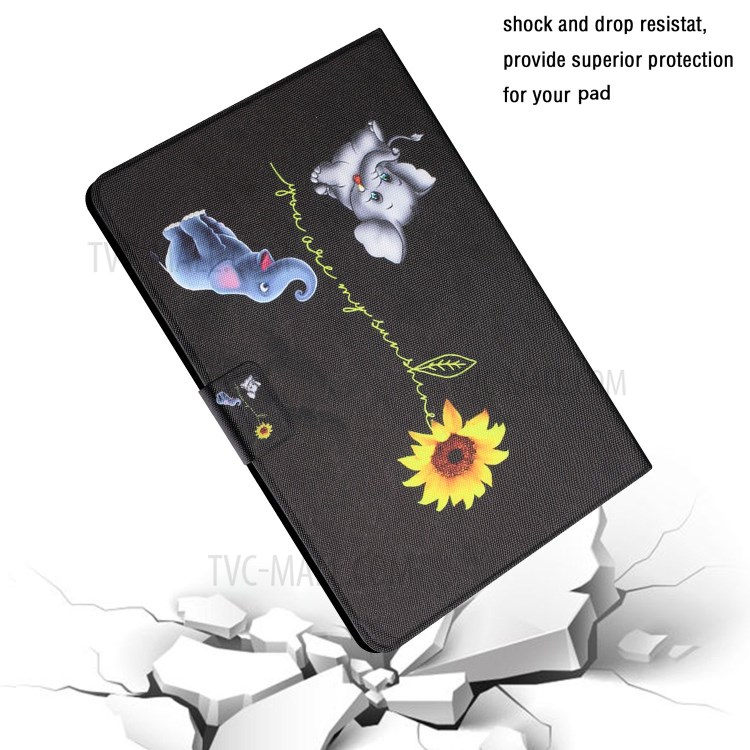Distinctive Patterned Protector for Samsung Galaxy Tab S6 Lite P610/P615 Stand Leather Cover - Elephants and Sunflower-6