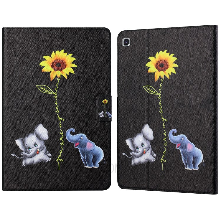 Distinctive Patterned Protector for Samsung Galaxy Tab A 10.1 (2019) Card Slots Stand Leather Tablet Cover - Elephants and Sunflower-1