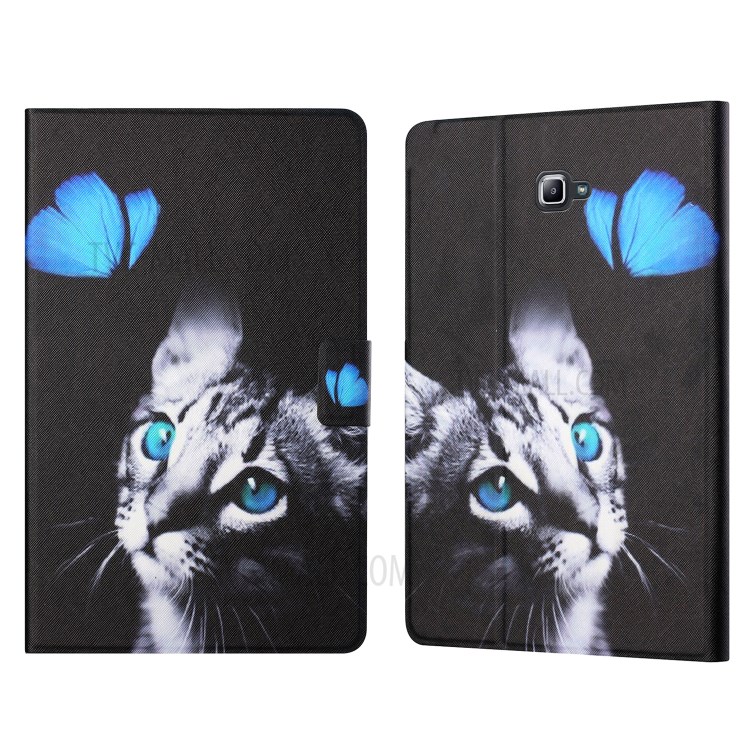 Distinctive Patterned Shell for Samsung Galaxy Tab A 10.1 (2016) T580/T585 Card Slots Stand Leather Cover - Cat and Butterfly-1