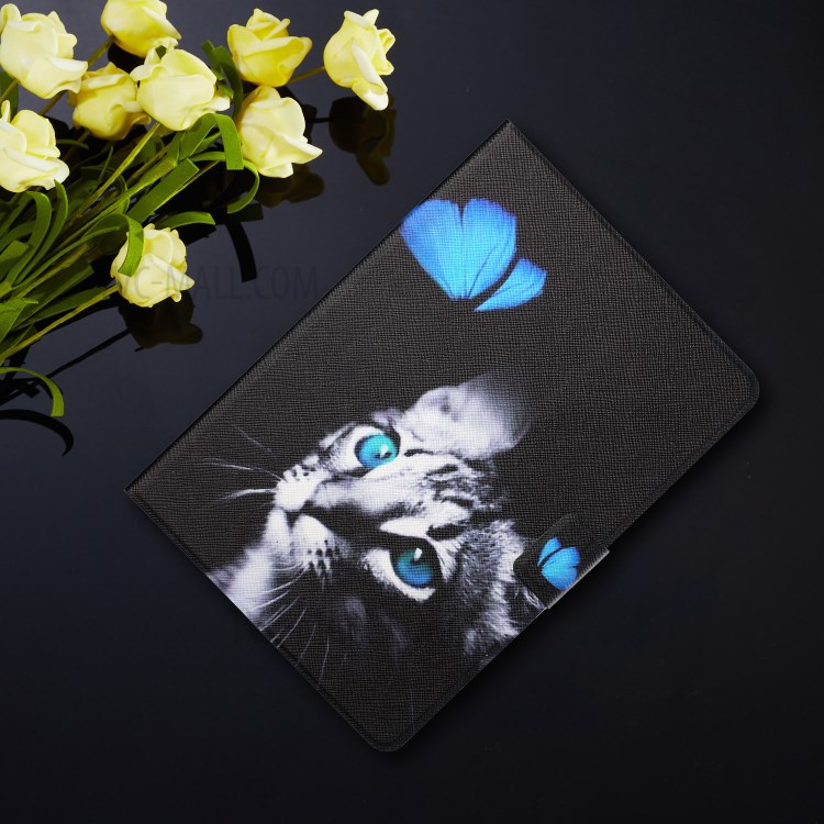 Distinctive Patterned Shell for Samsung Galaxy Tab A 10.1 (2016) T580/T585 Card Slots Stand Leather Cover - Cat and Butterfly-7