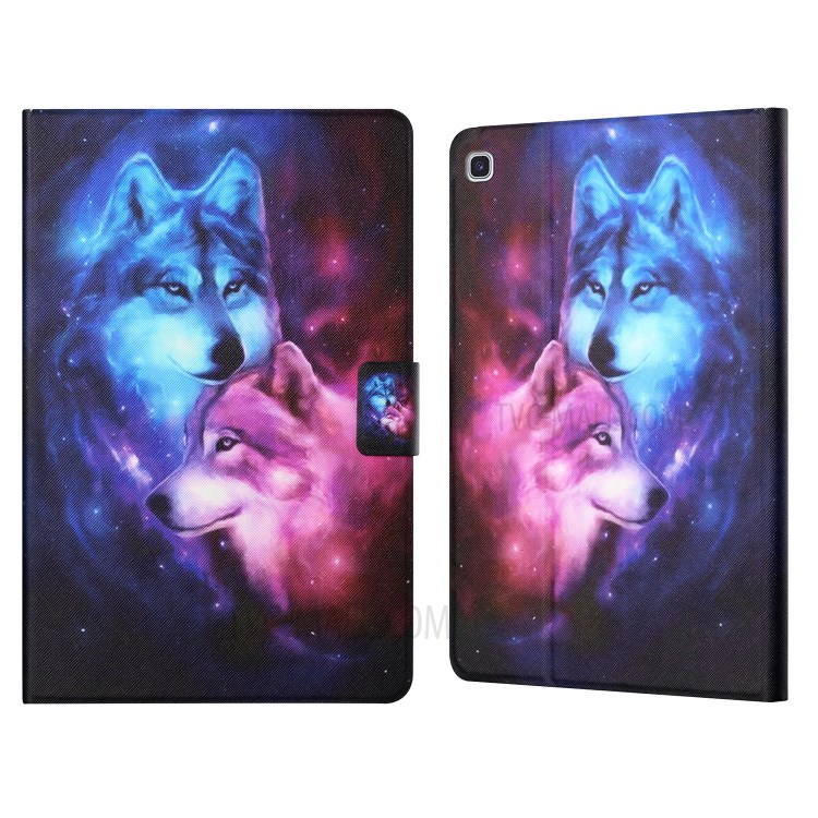Distinctive Patterned Tablet Protector for Samsung Galaxy Tab A7 10.4 (2020) T500/T505 Card Slots Stand Leather Cover - Couple Wolf-1