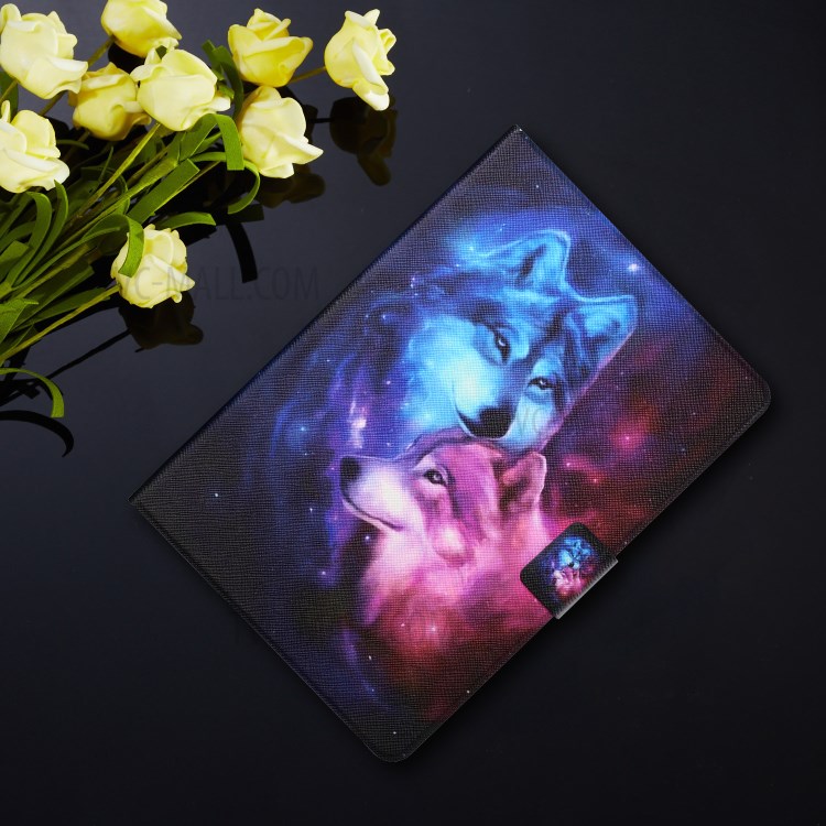 Distinctive Patterned Tablet Protector for Samsung Galaxy Tab A7 10.4 (2020) T500/T505 Card Slots Stand Leather Cover - Couple Wolf-7