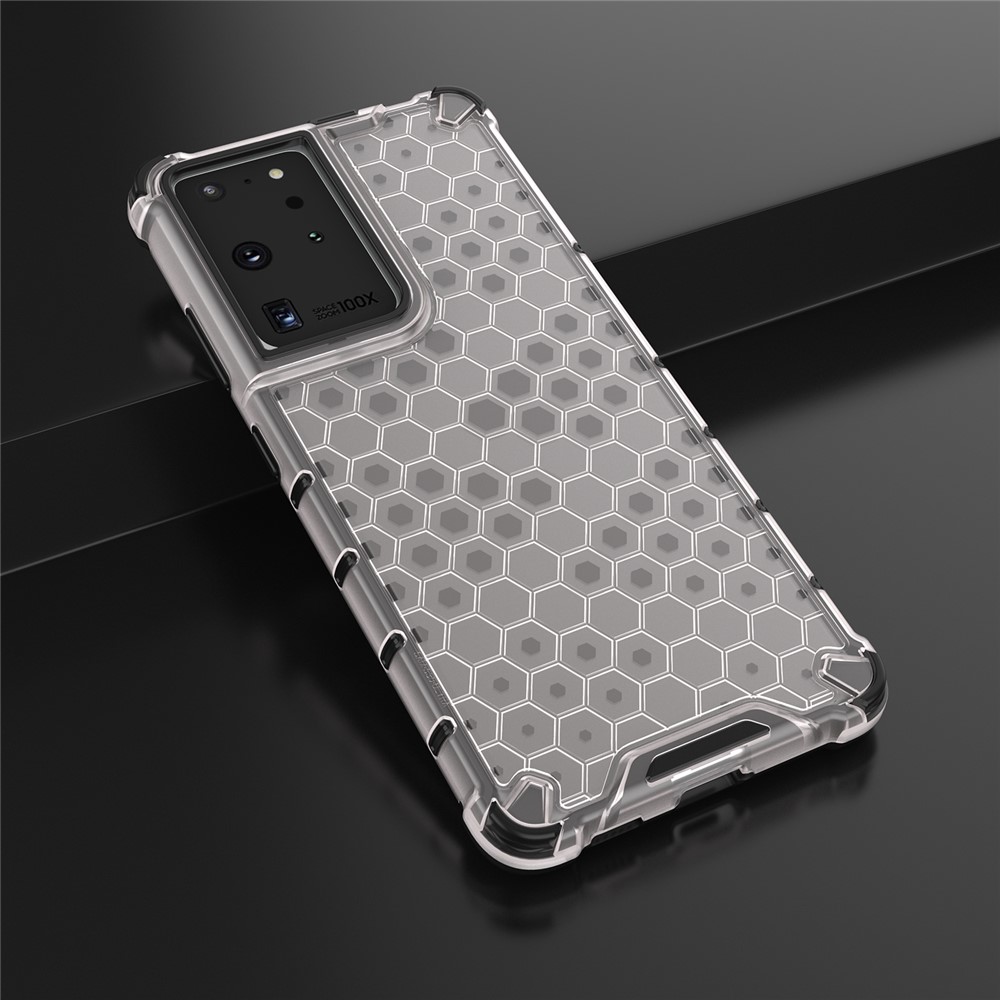 Case de Combo TPU + PC à L'épreuve Des Chocs en Nid D'abeille Pour Samsung Galaxy S21 Ultra 5G - Gris