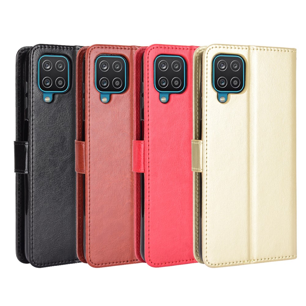 Crazy Horse Wallet Stand Leather Shell with Strap for Samsung Galaxy A12/M12 - Black-10
