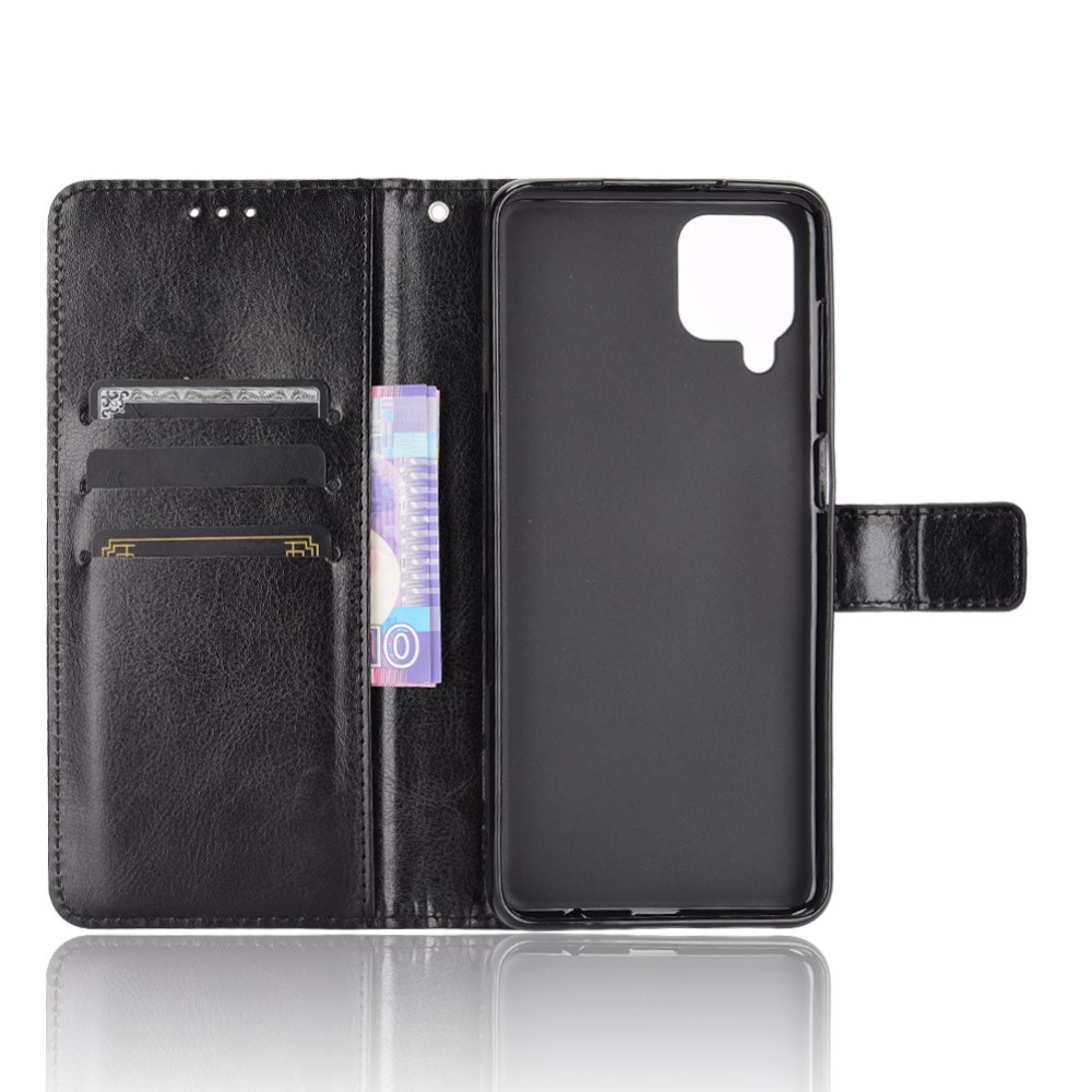 Crazy Horse Wallet Stand Leather Shell with Strap for Samsung Galaxy A12/M12 - Black-4