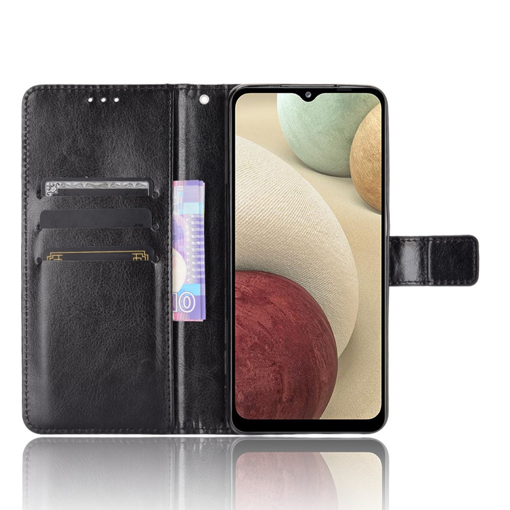 Crazy Horse Wallet Stand Leather Shell with Strap for Samsung Galaxy A12/M12 - Black-5
