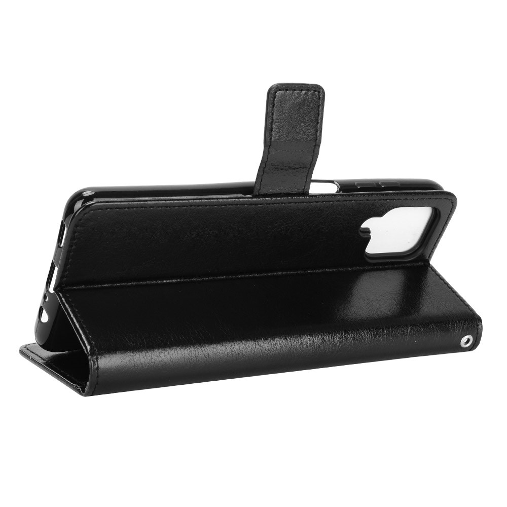 Crazy Horse Wallet Stand Leather Shell with Strap for Samsung Galaxy A12/M12 - Black-6