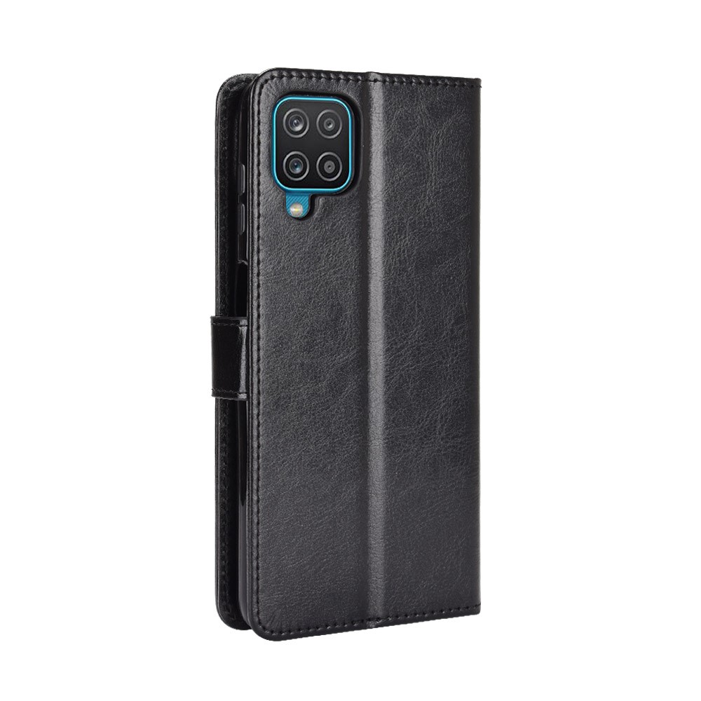 Crazy Horse Wallet Stand Leather Shell with Strap for Samsung Galaxy A12/M12 - Black-7