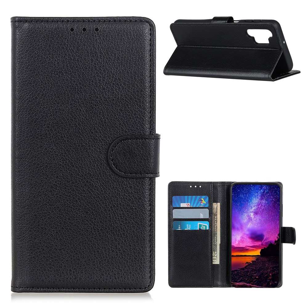 Classic Litchi Texture Leather Phone Case with Wallet + Stand for Samsung Galaxy A32 - Black-1