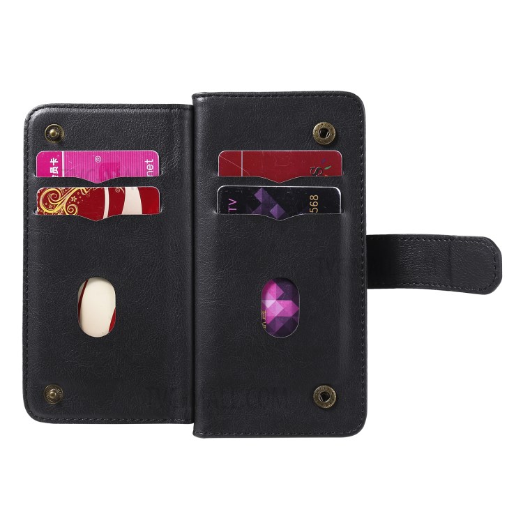 New Arrival Multi-function 10 Card Slots Leather Cover Shell for Samsung Galaxy A01 Core - Black-6
