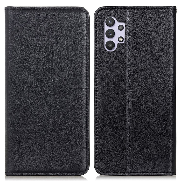 Litchi Texture Magnetic Suction Split Leather Wallet Case for Samsung Galaxy A32 - Black-1