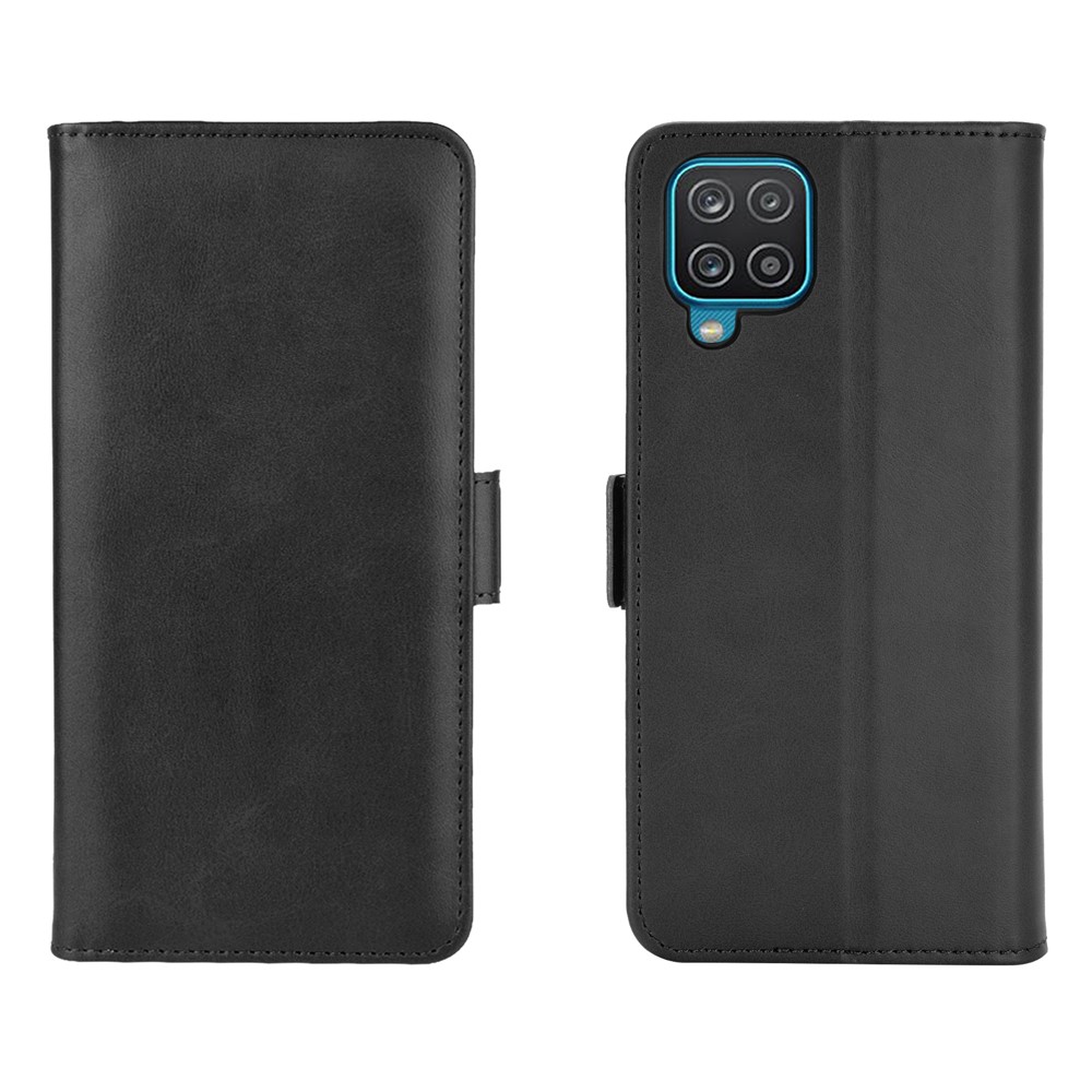 Tampa de Couro de Ímã Flip Double Flip Para Samsung Galaxy A12 Carteira Design Tampa do Telefone - Preto-2