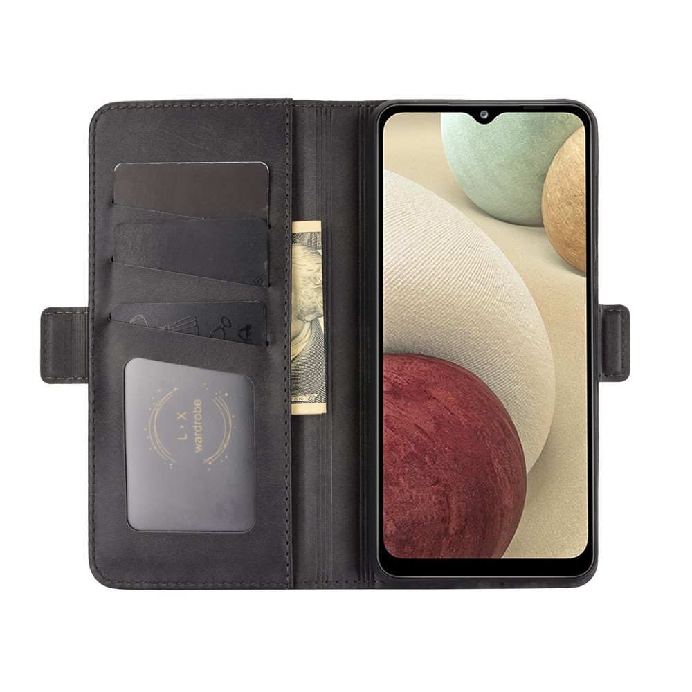 Double Clasp Flip Magnet Leather Cover for Samsung Galaxy A12 - Black-4
