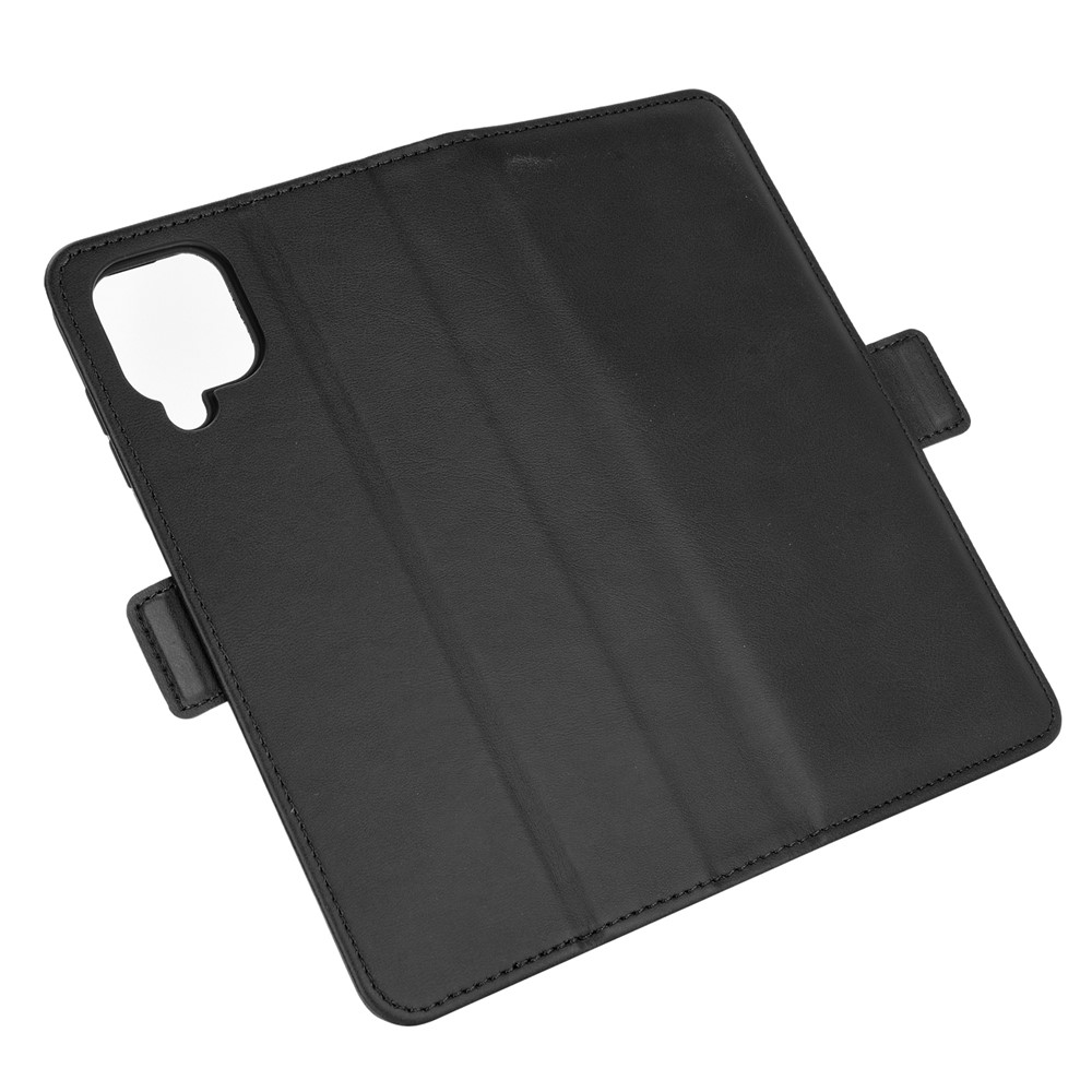 Tampa de Couro de Ímã Flip Double Flip Para Samsung Galaxy A12 Carteira Design Tampa do Telefone - Preto-6