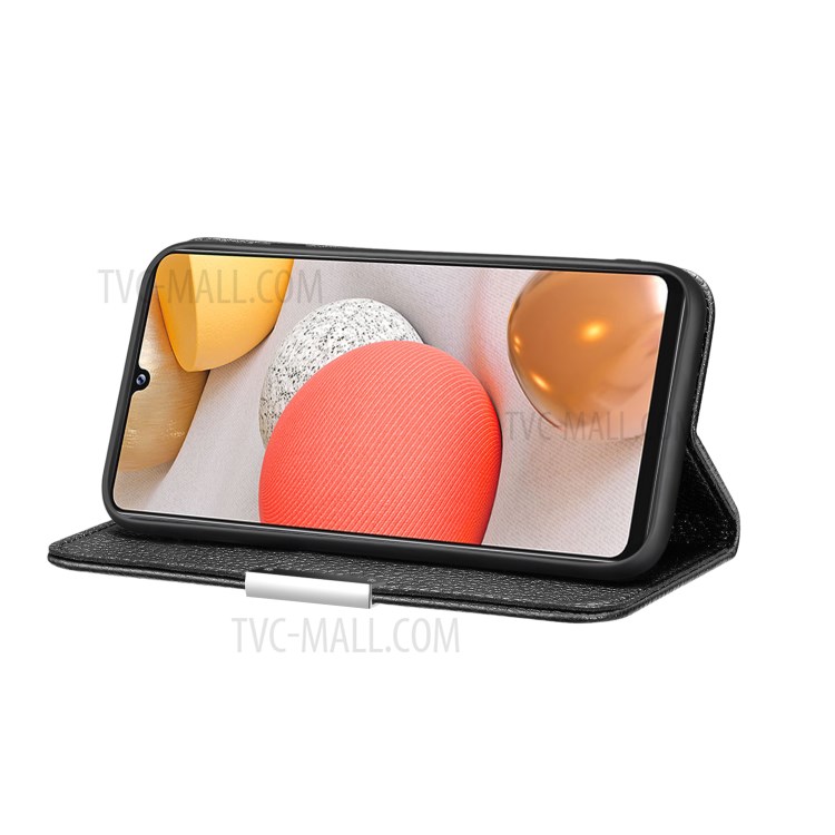 Litchi Skin Auto-absorbed Leather Case with Card Slots for Samsung Galaxy A42 5G - Black-3