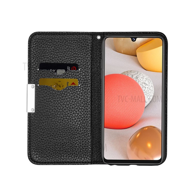 Litchi Skin Auto-absorbed Leather Case with Card Slots for Samsung Galaxy A42 5G - Black-6