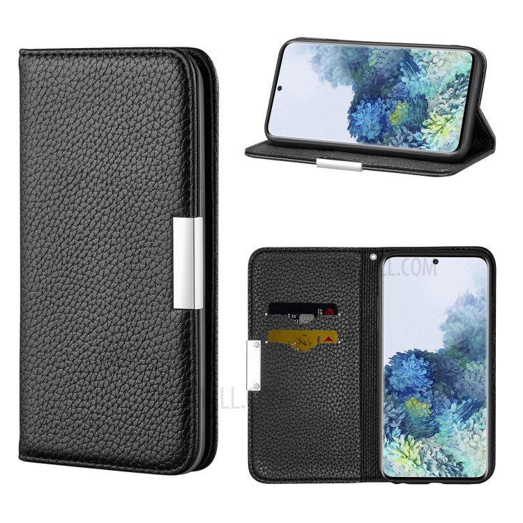 Litchi Skin Auto-absorbed Leather with Card Slots Cover Case for Samsung Galaxy S30 - Black-1
