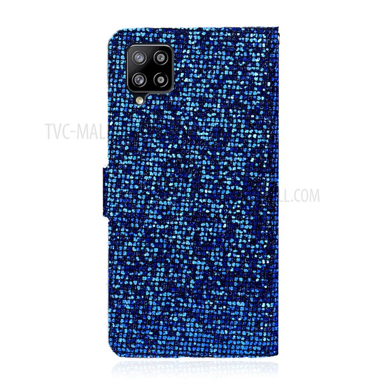 Glittery Powder Splicing Wallet Stand Leather Phone Case Cover for Samsung Galaxy A42 5G - Blue-2