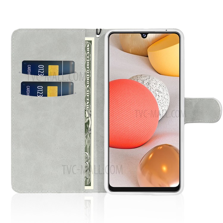 Glittery Powder Splicing Wallet Stand Leather Phone Case Cover for Samsung Galaxy A42 5G - Blue-3