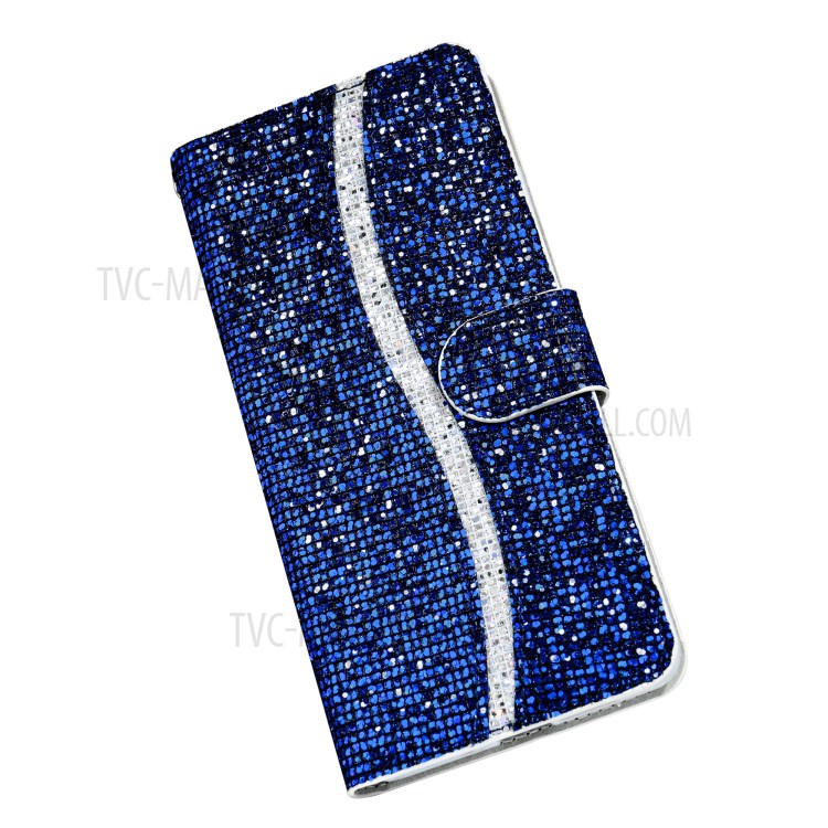 Glittery Powder Splicing Wallet Stand Leather Phone Case Cover for Samsung Galaxy A42 5G - Blue-5