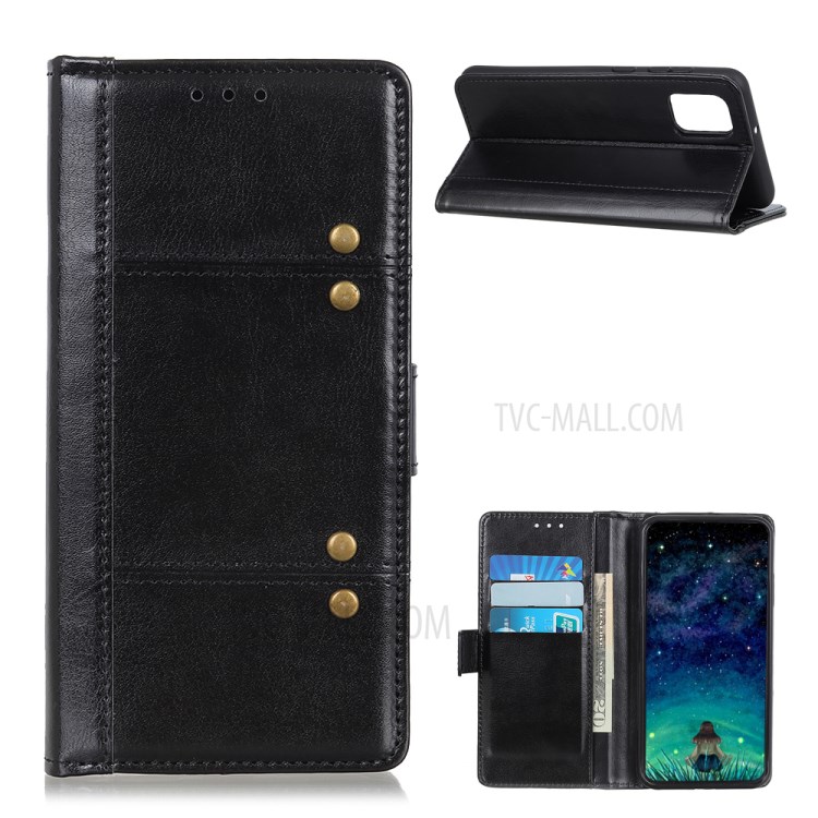 Crazy Horse Design PU Leather Stand Phone Case for Samsung Galaxy A02s - Black-1