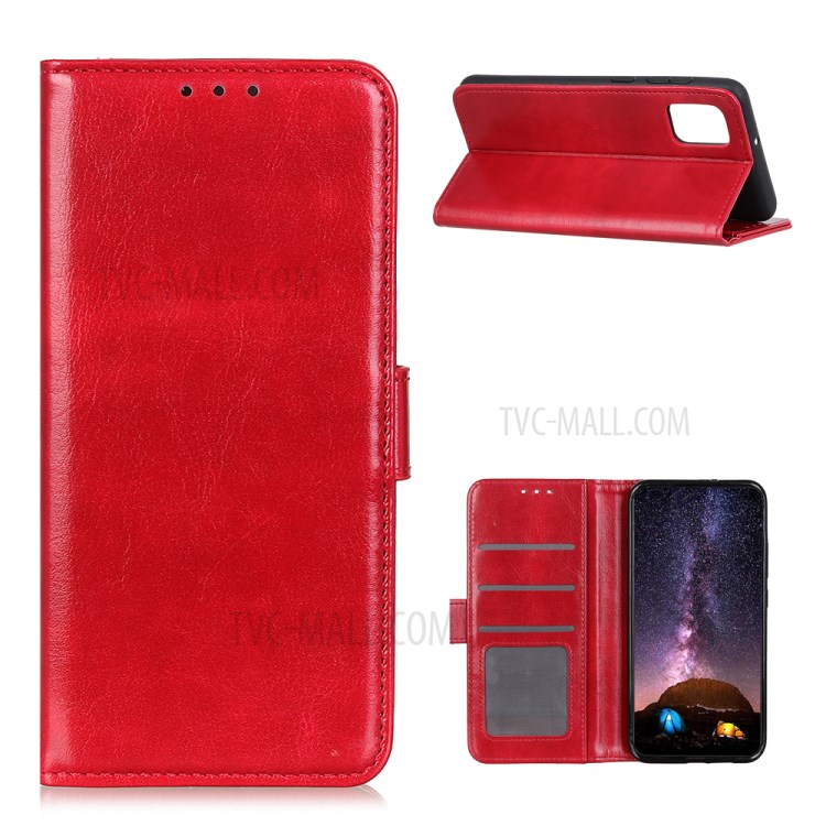 Crazy Horse Wallet Stand Leather Protector Cover for Samsung Galaxy A02s - Red-1