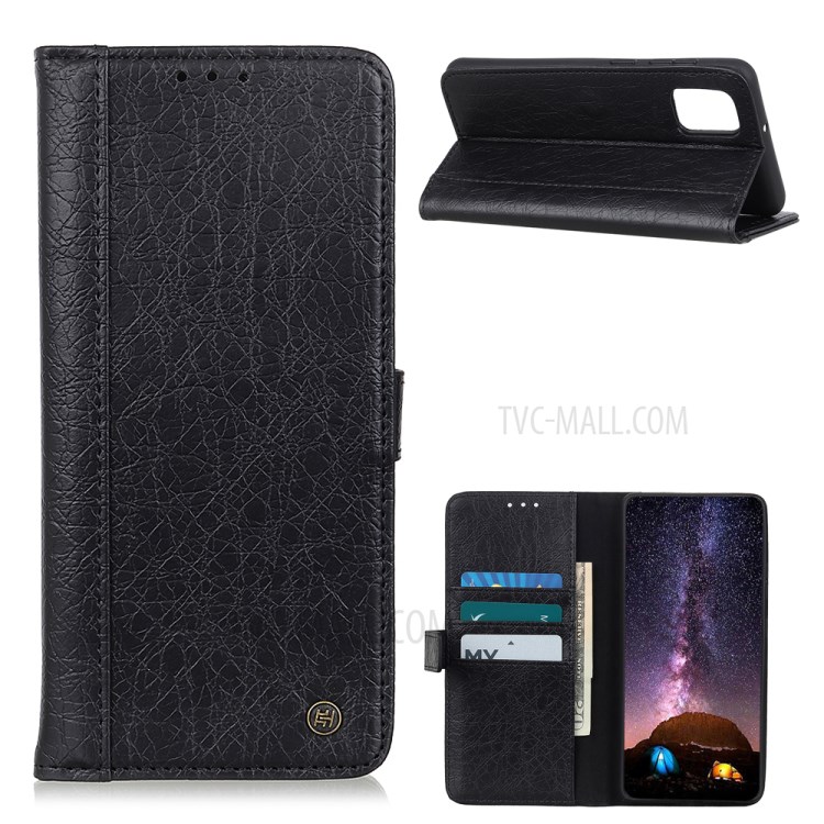 Rhino Texture PU Leather Case with Wallet Stand for Samsung Galaxy A02s - Black-1