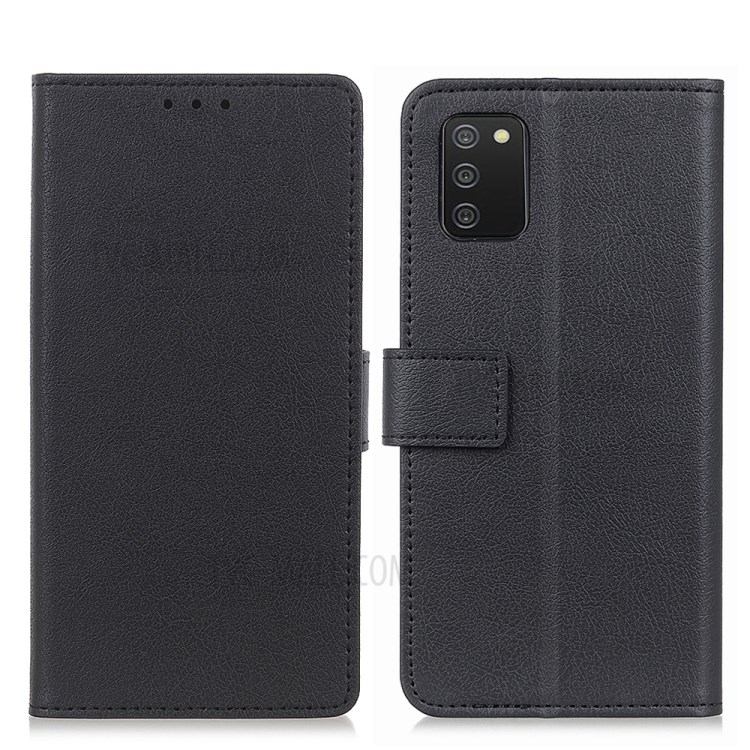 Stand PU Leather Phone Shell for Samsung Galaxy A02s Wallet Flip Cover - Black-1