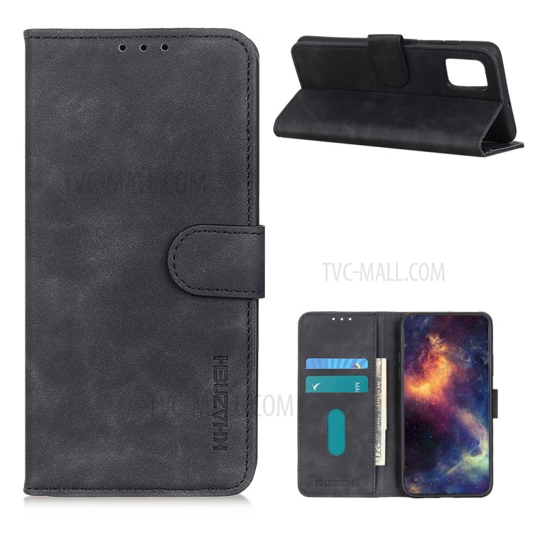 KHAZNEH Vintage Style Card Slots Wallet Leather Stand Case for Samsung Galaxy A02s - Black-1