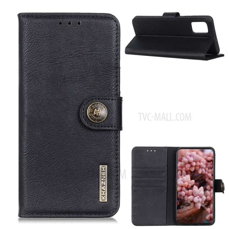 KHAZNEH Retro Style Leather Protector Case Wallet Stand Cover for Samsung Galaxy A02s - Black-1