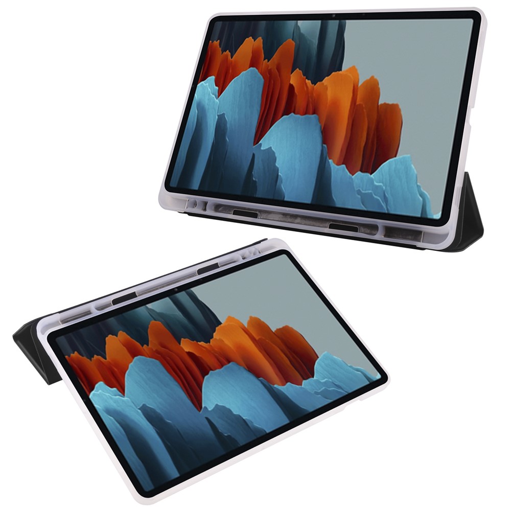 Tri-fold Stand Leather Smart Case with Pen Slot for Samsung Galaxy Tab S7 T870 - Black-2